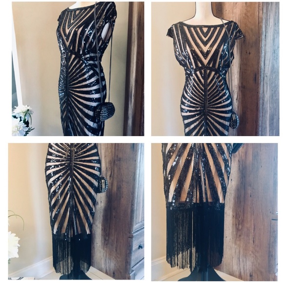 Beaded Cocktail Fringe Party Maxi New Midi Dress - Picture 5 of 8